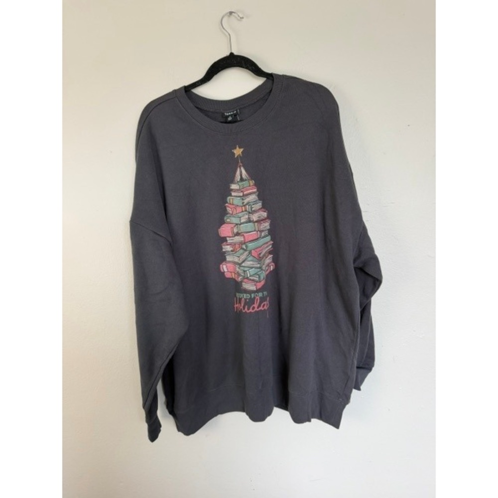 Torrid Booked For The Holidays Christmas Tree Book Sweatshirt 3X 3 Plus Obsidian